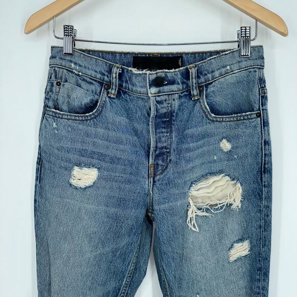 ALEXANDER WANG 003 Boyfriend Jeans Distressed Knee Rip in Light Indigo Aged - Picture 2 of 11